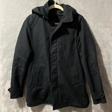 Scotch & Soda Jacket Mens Small Black Hooded Parka Removable Lining Button Flaw