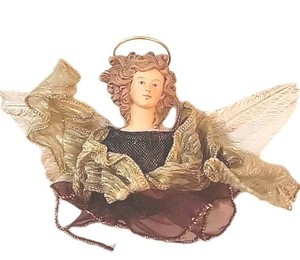 Vtg Angel Ornament Large7.5W Gerych's Fenton, MI. Xmas Papermache Gold Material 