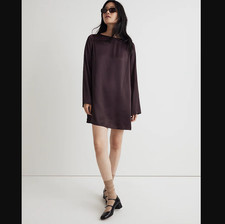 Madewell Dress Womens Small Long Sleeve Mini Shift Satin Party BR6956 N0108