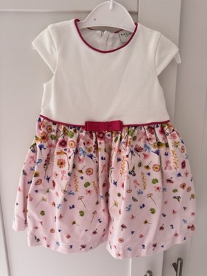 Paul Smith Baby Kleid weiß Oberteil mit rosa Mittelschleife und rosa Blumenrock 3-6 m