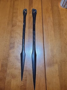 Vintage Primitive African Spear Sword Set Pair Hunting Black Wood