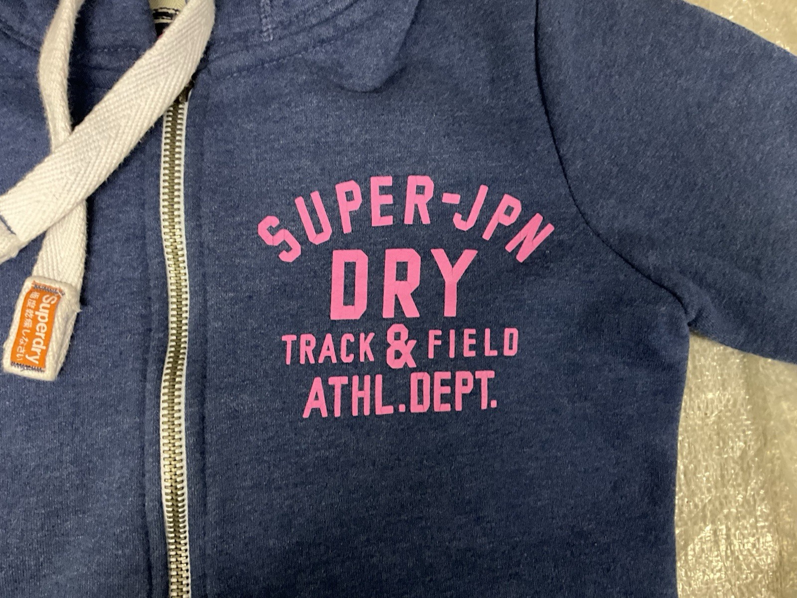 Superdry Women's Track & Field Zip Hoodie Eclipse Navy Pink Logo Size S image 8