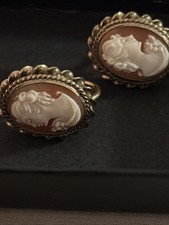 1970s Vintage Amco 120 12k Gold Filled Carved Shell Cameo Screwback Earrings