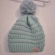 C.C. Beanie Turquoise Children's One Size Knit 100 Acrylic Winter Ski Pom Blue
