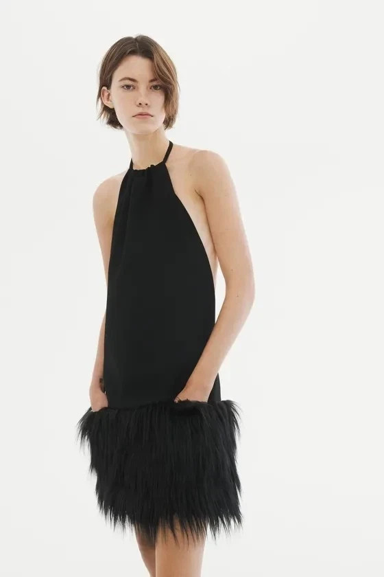 Zara STUDIO COLLECTION LIMITED EDITION Faux Fur Trim Dress S