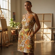 Tahari Arthur S Levine Floral Print V Neck Sleeveless Belted Lined Dress 10P New