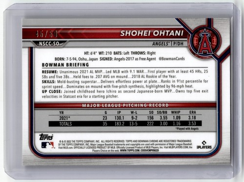 2022 National Bowman Chrome Shohei Ohtani #NSCC-SO Gold Refractor /50 Dodgers - Bild 2 von 2