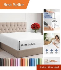 Extra Deep Queen Fitted Sheet - Luxurious White Microfiber for Mattresses 18-24"