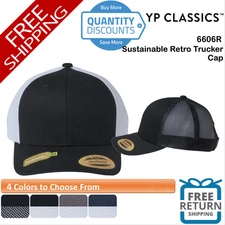 🔥 YP Classics Men Sustainable Retro Trucker Cap Hat six-panel mid-profile 6606R