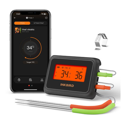 Bluetooth Grillthermometer App-Steuerung 2 Sonden Fleischthermometer Ofen BBQ