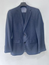 Moss Esq mens2 piece navy check suit, jacket 34"R trousers 30/27" regular fit