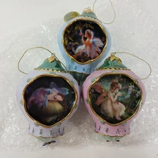 3 Bradford Editions Set Enchanted Garden Lisa Jane Fairy Ornaments