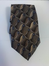 Claiborne Men Geometric Gold Blue Holiday 1998 56" Silk Tie New