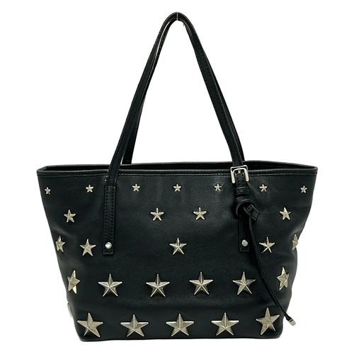 JIMMY CHOO Sasha Tote Bag Black Leather Star Studs 24cm Wide Handbag