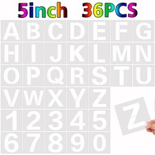 36 Pcs Large Alphabet  Number Stencils, Reusable Letter Stencils 5 Inches