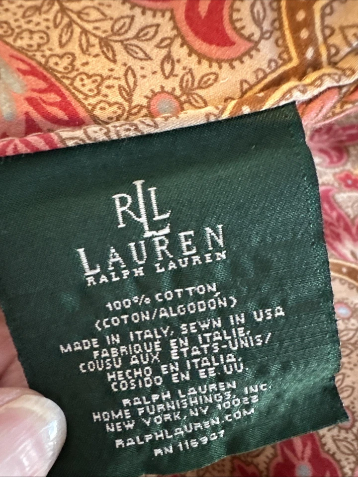 De Colección Ralph Lauren Langham Edredón REINA Paisley Satén Rojo Tostado Lujo Italia EE. UU. Foto 2 de 4