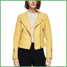 Mango MNG Sheep Leather Mustard Yellow Moto Jacket XS