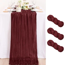 10ft Burgundy Red Rustic Gauze Cheesecloth Table Runner 3-Pack for Wedding
