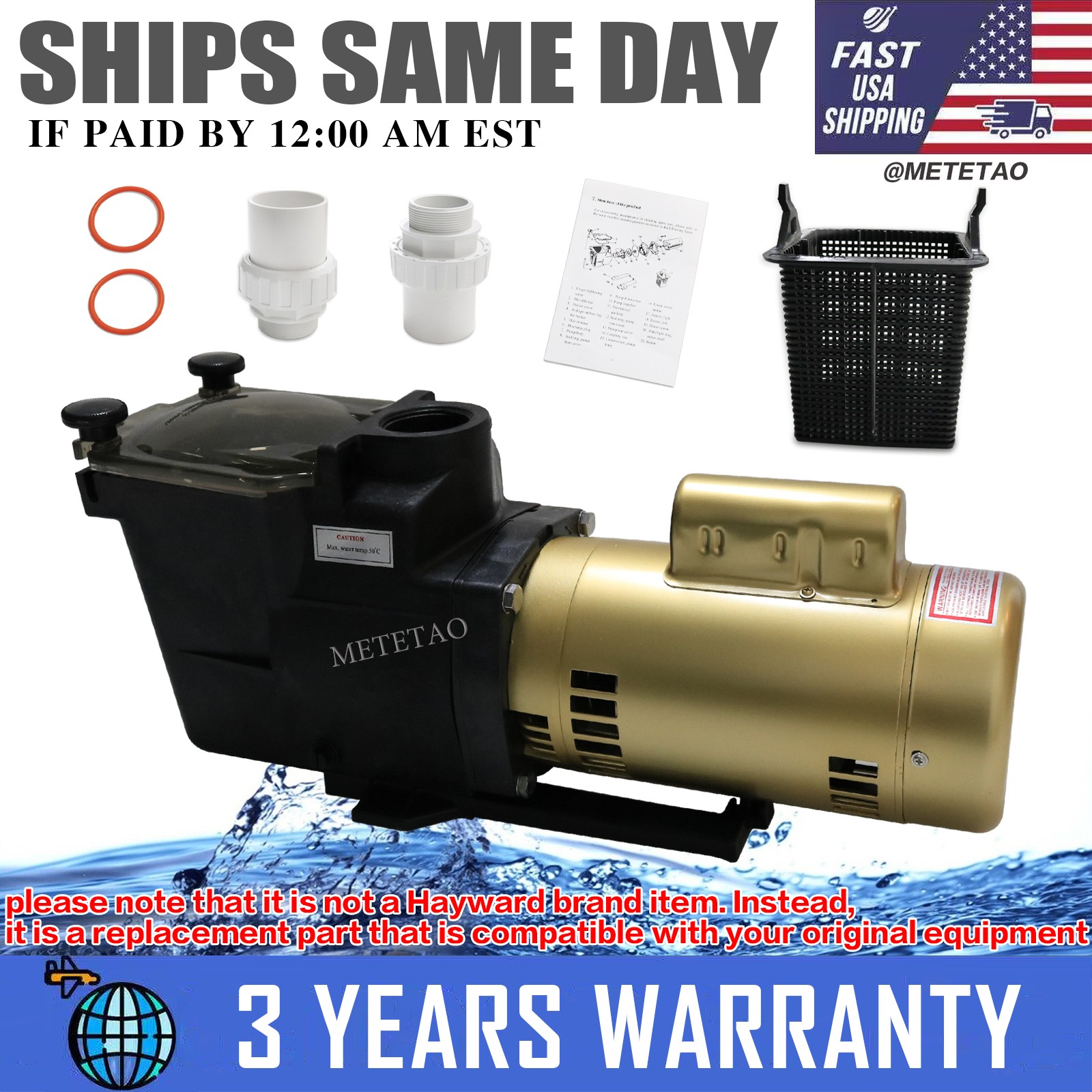 W3SP2607X10 Pool Pump 1HP 110V Super Pump Direct Replace for Hayward SP2607X10