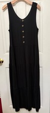 Joan Rivers Jersey Tiered Maxi Dress Women's PS Petite Small Black Sleeveless