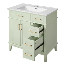 30-Inch Bathroom Vanity with Ceramic Sink, Modern Design & Soft-Close Doors,