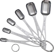 6PCS Stainless Steel Narrow Measuring Spoons Set Fits Spice Jars Dry & Liquid