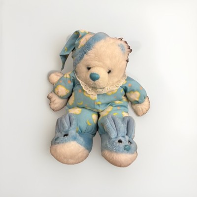 Plüschtier Stofftier weiß blau Bär Hase Hausschuhe Vintage Schlafanzug Salco? Teddybär