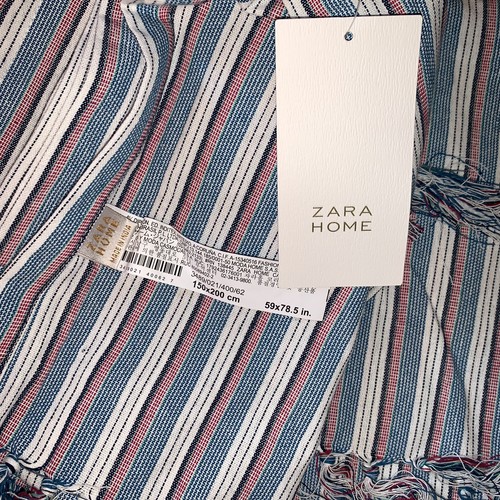 Zara Home Striped Tassel Tablecloth Cream 59x78.5 New NWT Red White Blue 921 - Picture 4 of 4