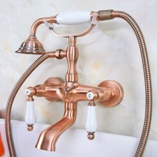 Antique Red Copper Wall Mount Clawfoot Bath Tub Faucet With Handheld Shower