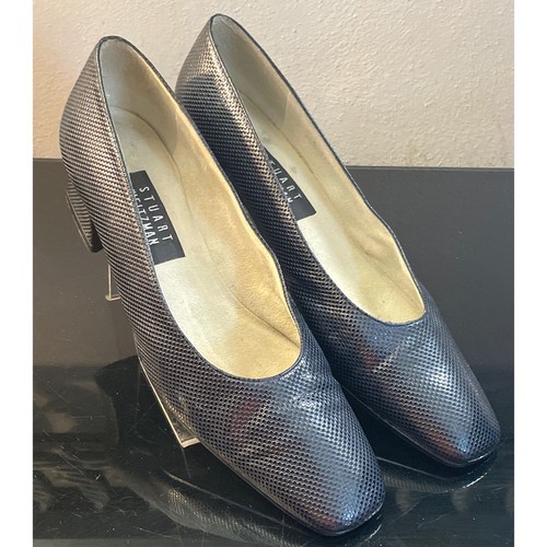 STUART WEITZMAN Pumps Heels Grainy Leather Navy Blue Low Heel 9.5 A Spain - 第 4/12 張圖片