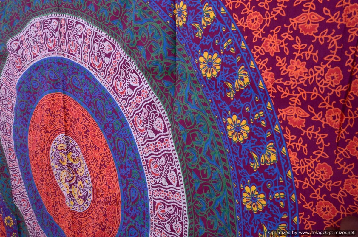 Tenture Murale Mandala Indienne 275x275cm - Marron Et Or - 100% Coton