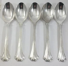 F B Rogers China AMERICAN CHIPPENDALE Silverplate 5 Oval Soup Spoons Flatware