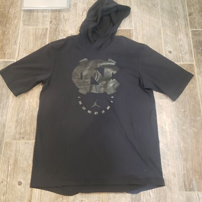 JORDAN Nike Triple Black Short Sleeve Hooded Sweatshirt Shooting Shirt  Large