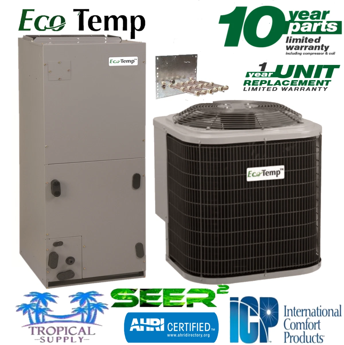 3.5 Ton 15 Seer2 A/C Split System ECO TEMP Condenser Air Handler u0026amp; Heat  Strip | eBay