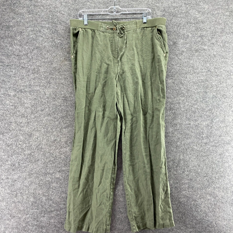 JM Collection 女式 14 绿色高腰平底斜纹布亚麻口袋 — 第 3/4 张图片