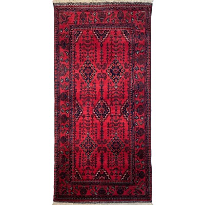 Handmade (3' x 6') Red Afghan Khal Mohammadi Root Dye Wool Runner Rug