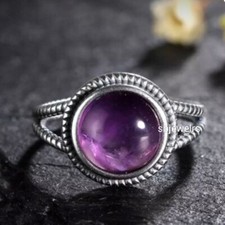 Lovely Amethyst Gemstone 925 Sterling Silver Ring For Mother's Day Gift D-384