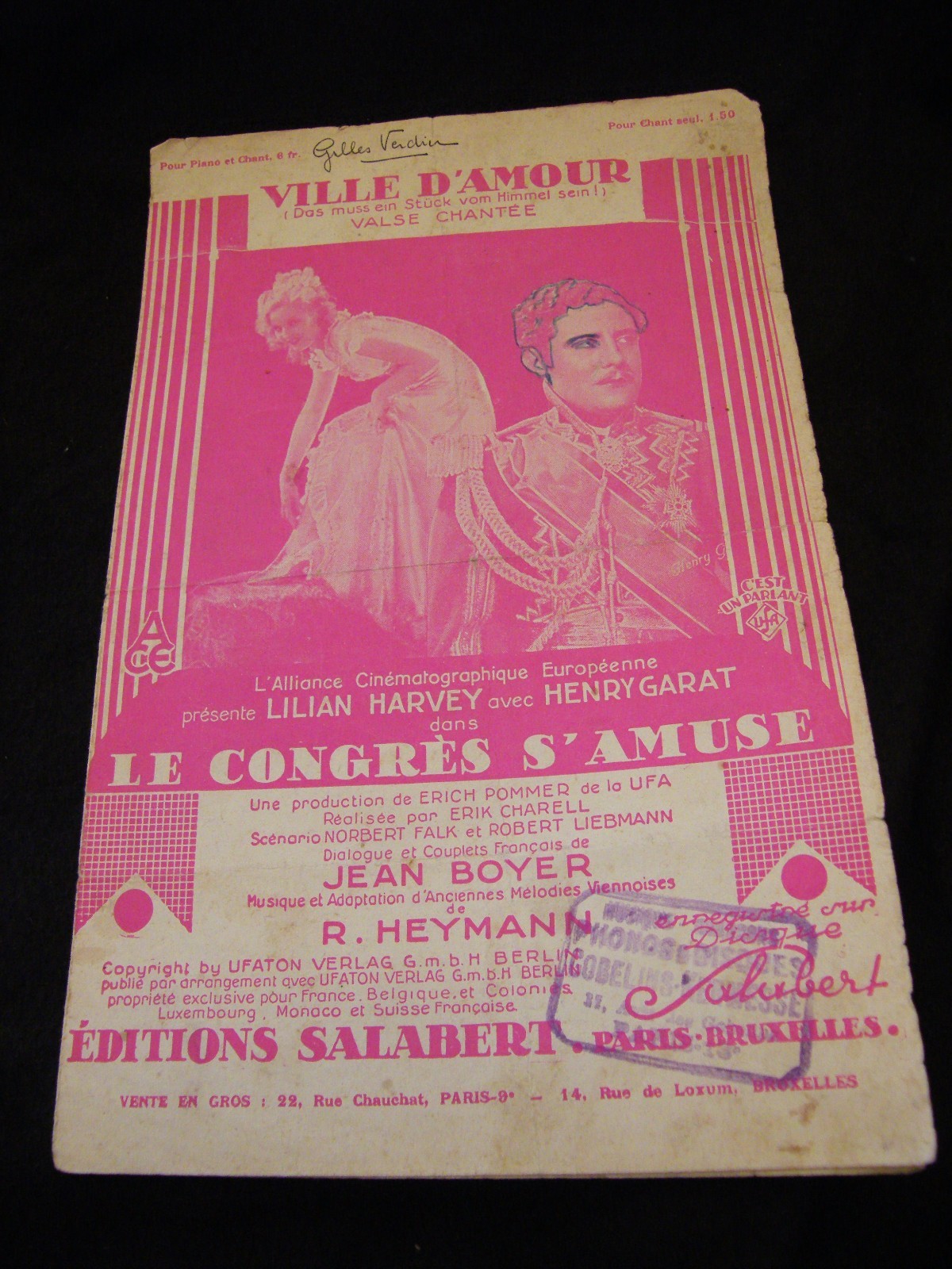 City Of Love Lilian Harvey H Garat Music Sheet