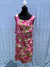 SALE @ CONNECTED Floral PINK ROSE Flapper Layered Dress Womens Sz 10 ❤️sj17j4