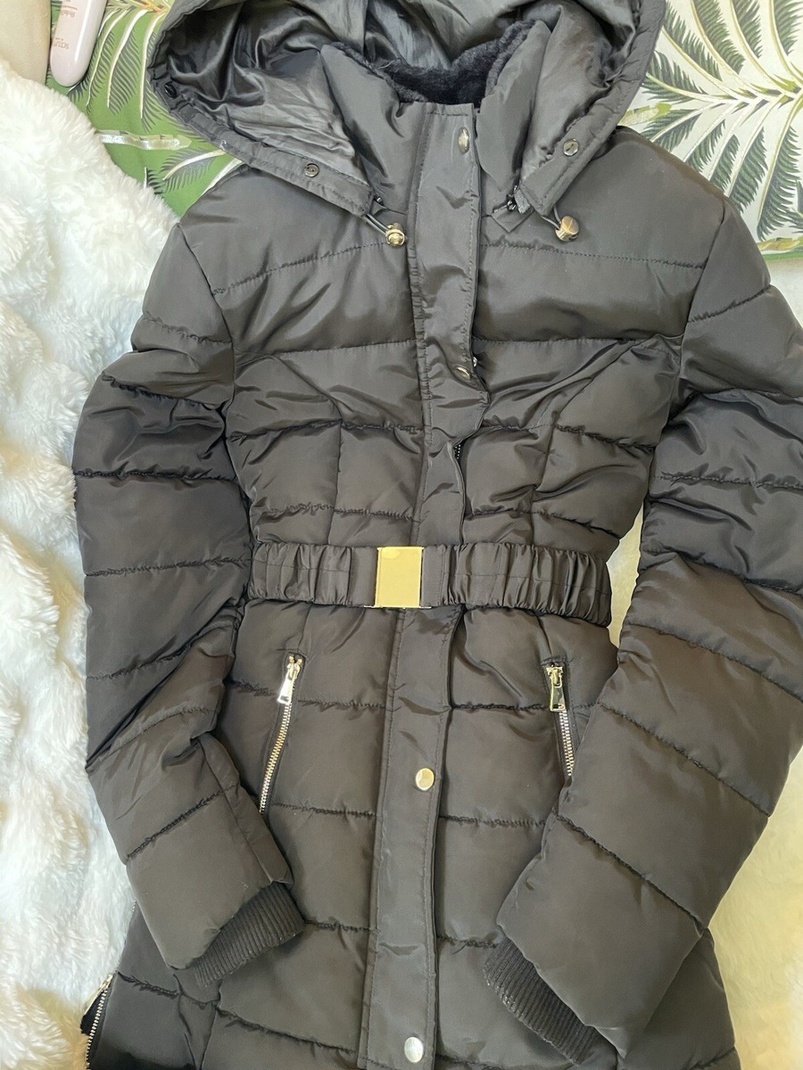 Women's Ladies Padded Puffer Jacket Coat Zip up Quilted Top Size Black  Gold