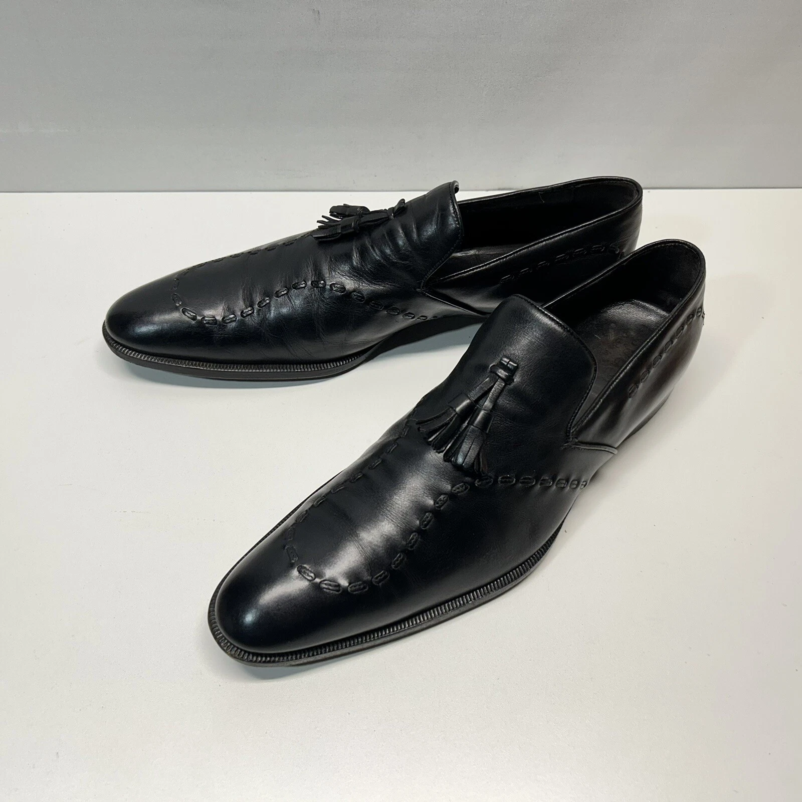 Mocassin homme Gucci cuir noir à pompons taille 12 D / US 12,5