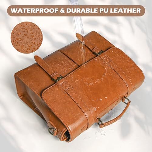 Messenger Bag for Men 15.6 Inch Vintage Leather Briefcase Waterproof Laptop - Picture 4 of 7