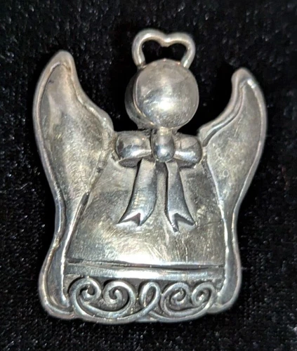 Vintage 925 Sterling Silver Heart Halo Angel Pendant Brooch Pin Jewelry