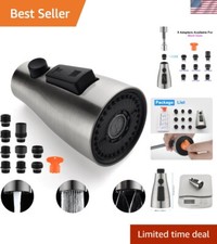 Brushed Nickel 3-Function Kitchen Faucet Sprayer Head with 9 Adapters Included