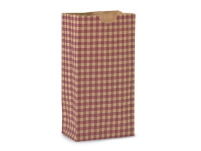 BURGUNDY GINGHAM Print Gift Paper Sack 12 lb Bag 7x4.25x13'' (PACK OF 10)CLOSEOUT