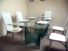 Luxury Italian solid glass 6 seater dining table and chairs