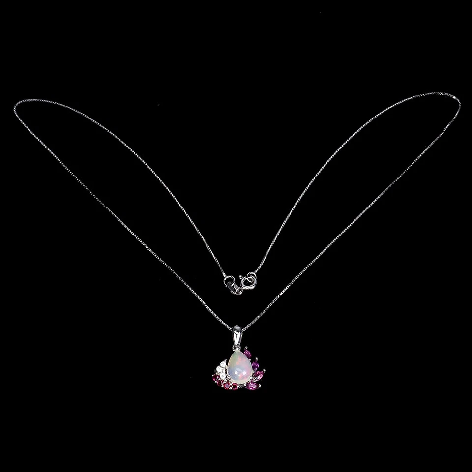 925 Sterling Silver Pear Fire Opal 10x7mm Gems Simulated Cz Necklace - Image 3 of 4