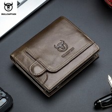 BULLCAPTAIN RFID Genuine Leather Mens Wallet Coin Purse Vintage ZIPPER Retro