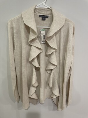 NWT Covington Missy Ruffle Sweater Ruffle Front Swtr Women s Beige Sweater XL