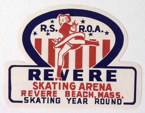 1940s Revere Skating Arena Revere Beach MA Roller Skating Label 7"W